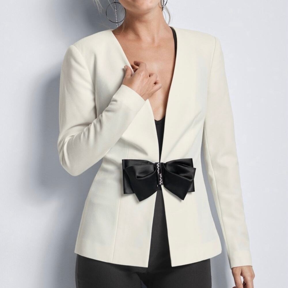 Venus | White & Black Satin Bow Formal Blazer